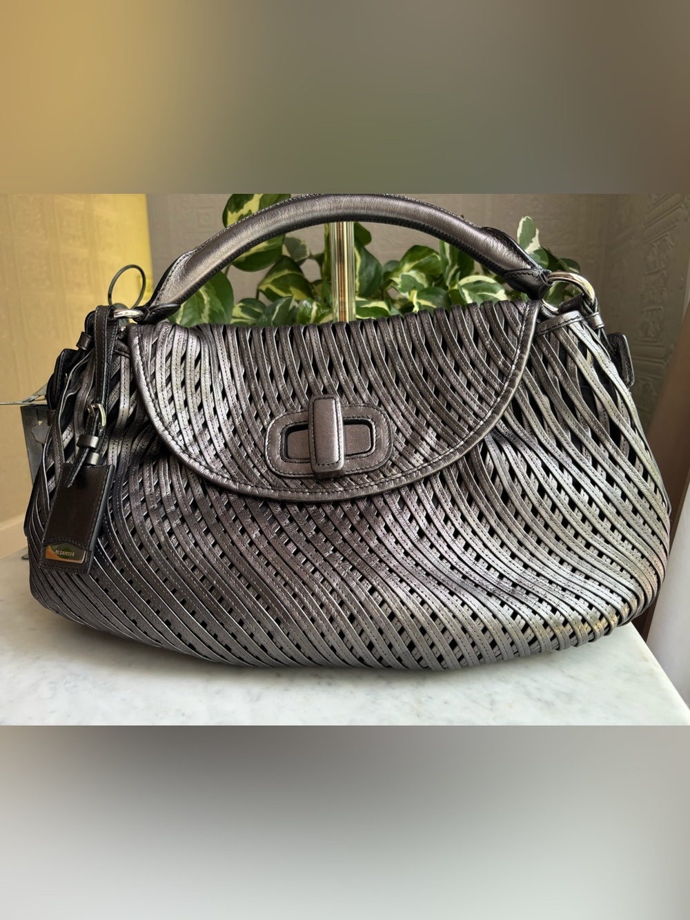 Jil Sander Metallic Silver Woven Top-Handle Satchel